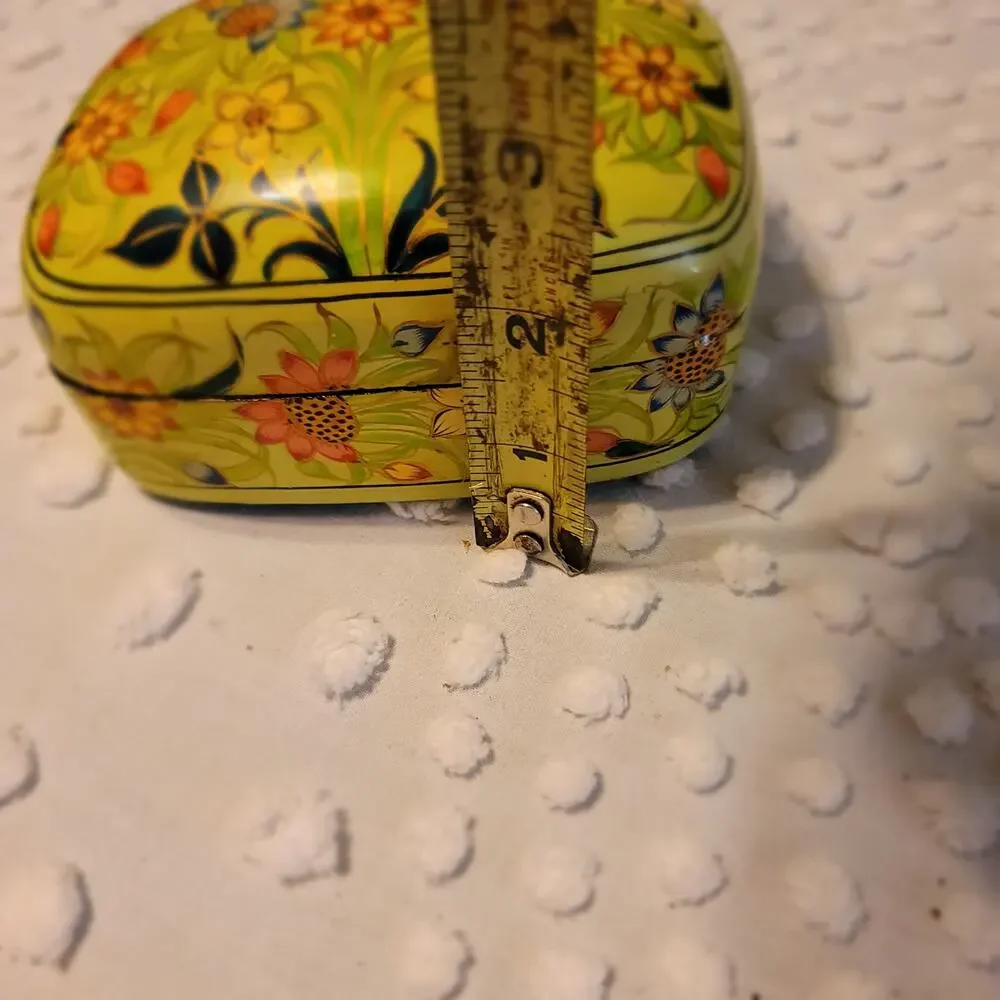 Vintage Kashmiri Yellow Floral Lacquer Trinket Lidded Box